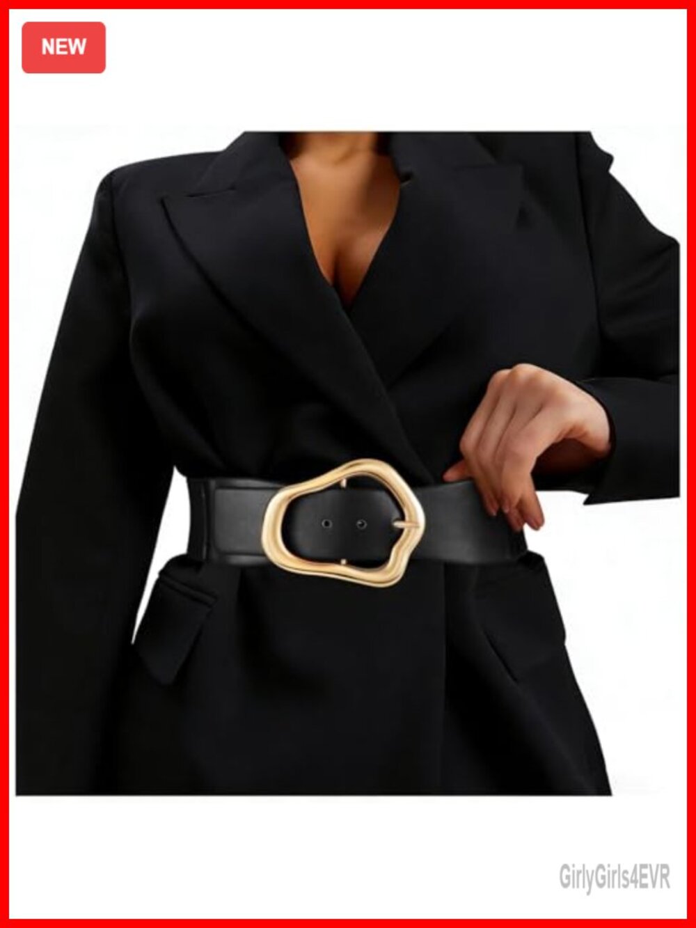 Wide Elastic Waist Belt with Gold Buckle for Dresses